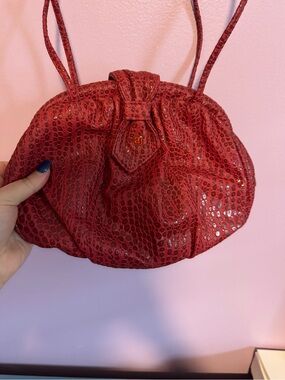 Red Textured Mini Drawstring Shoulder Bag